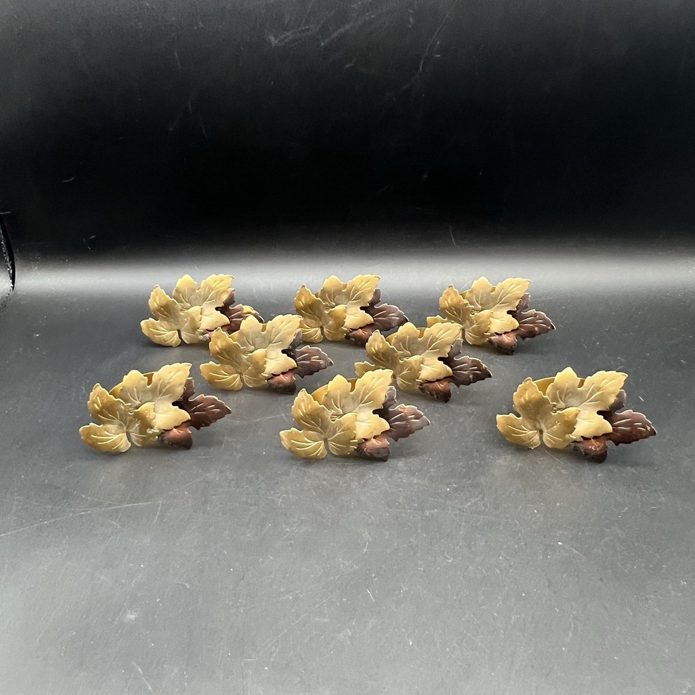 8 Metal Maple Leaf Napkin Rings Holders Brown/Gold-Tone Colors Autumn Fall